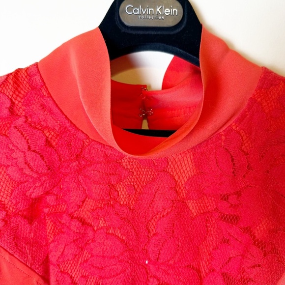 Reiss Lace Fit Red Orange Cocktail Dress Size 2 - Picture 4 of 12